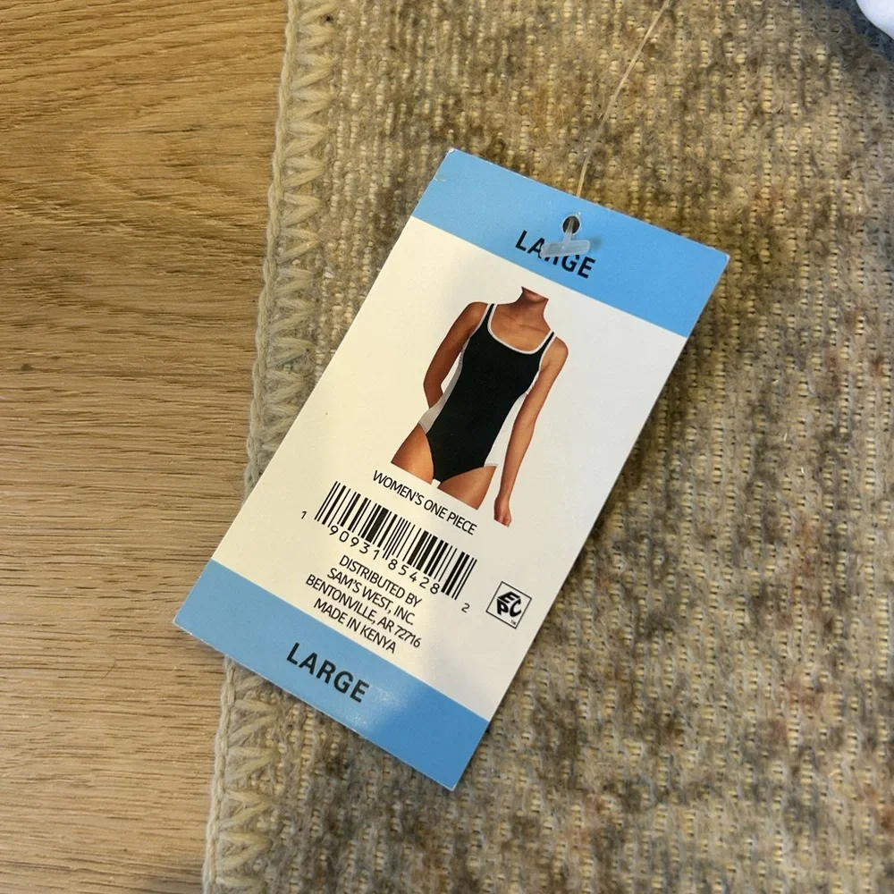 Lands' End Slimming Slender One Piece Swimsuit Sz L 14-16 Black White Modest - Picture 6 of 8